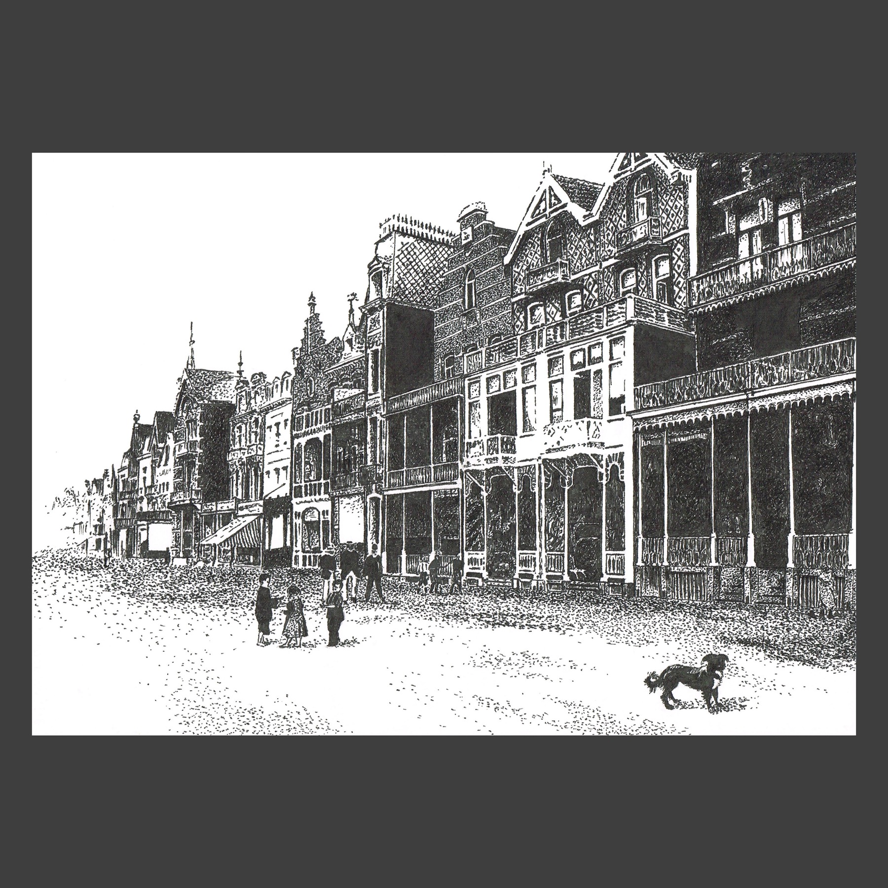 Dessin encre de Chine Blankenberghe ancien