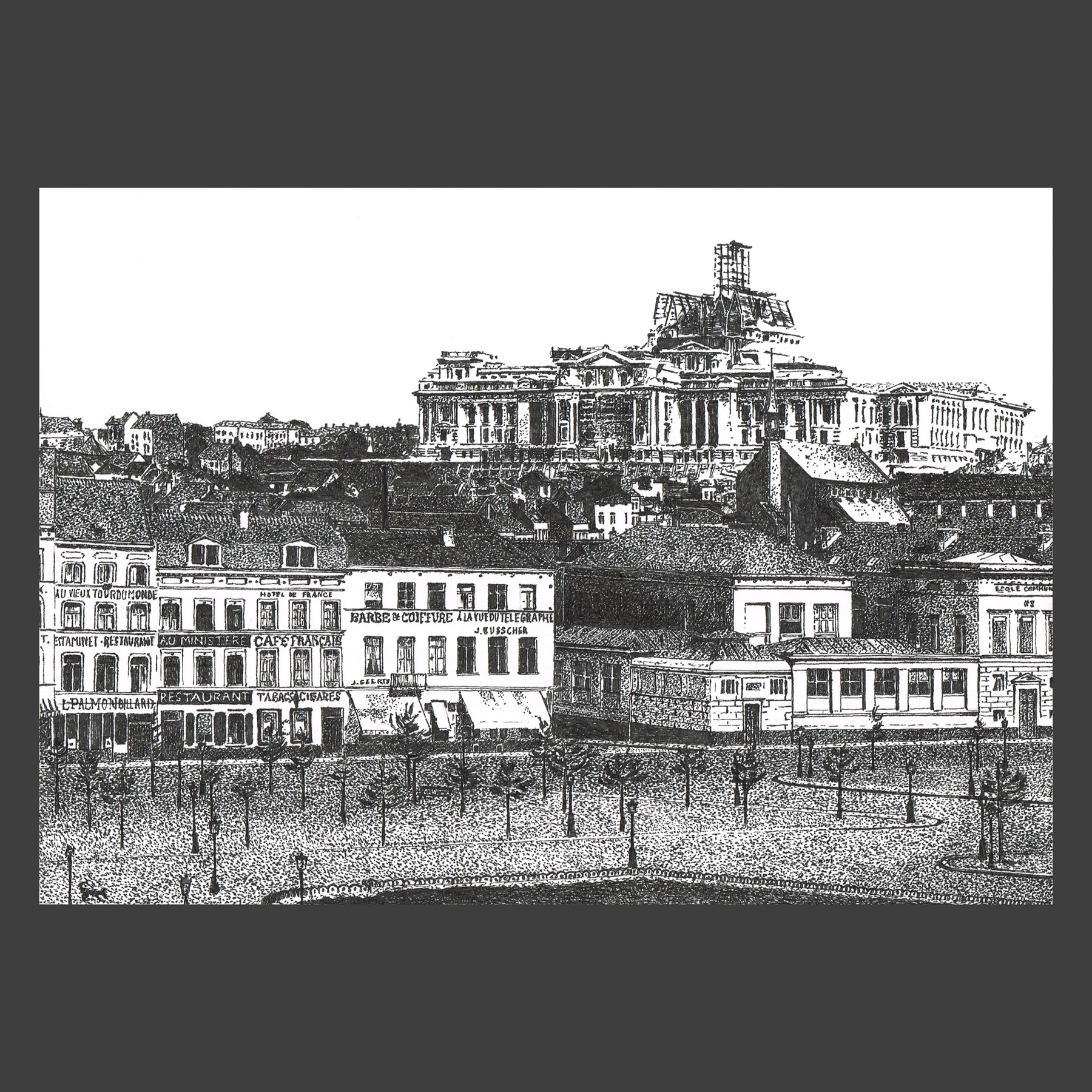 Dessin encre de Chine Bruxelles ancien