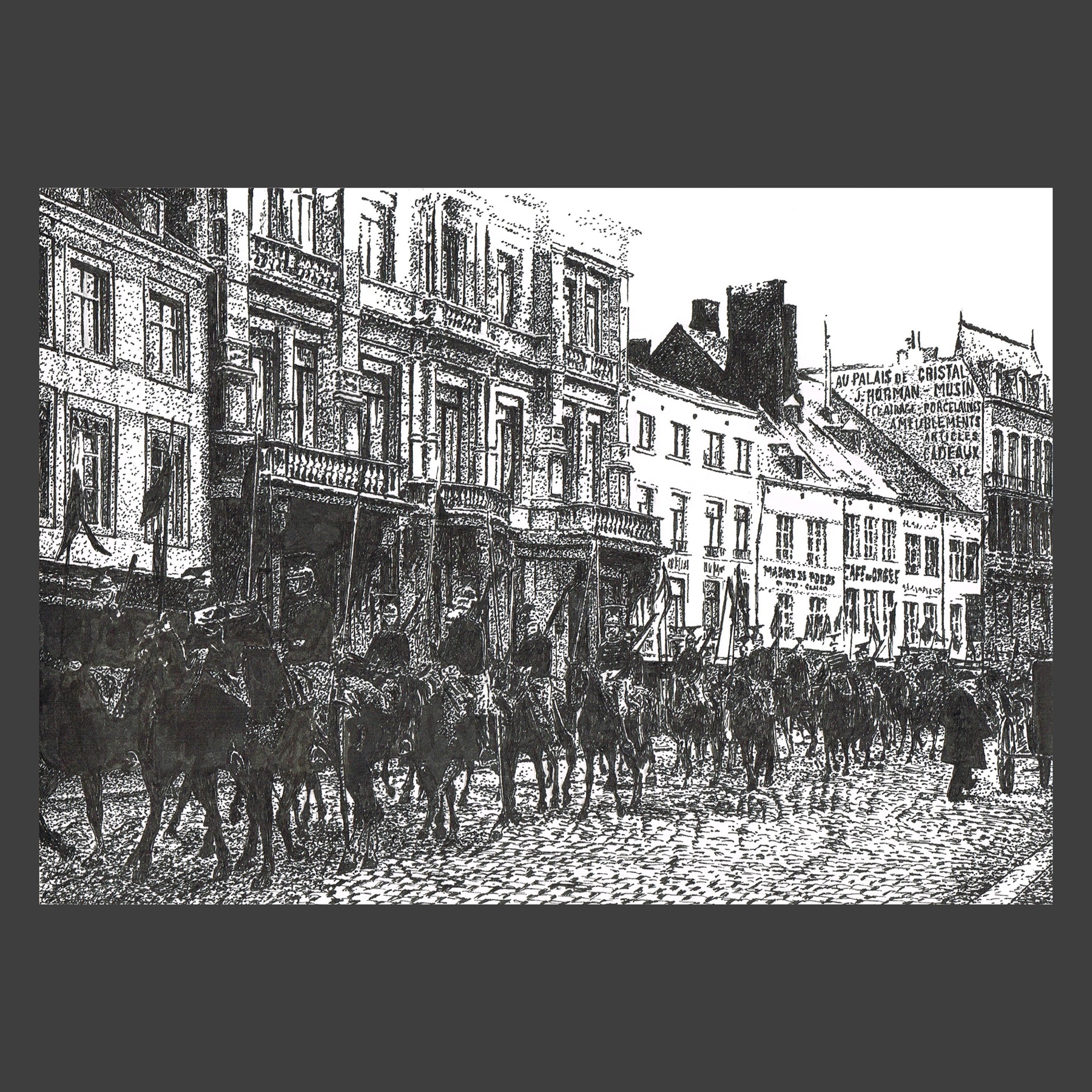 Dessin encre de Chine Namur ancien