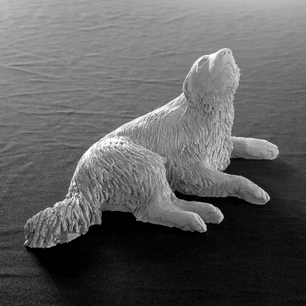 Sculpture terre cuite ronde-bosse animal chien