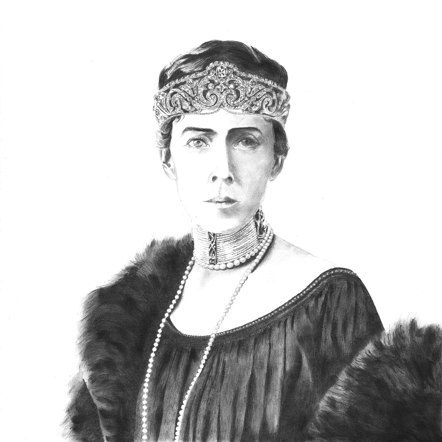 Dessin crayon reine des Belges