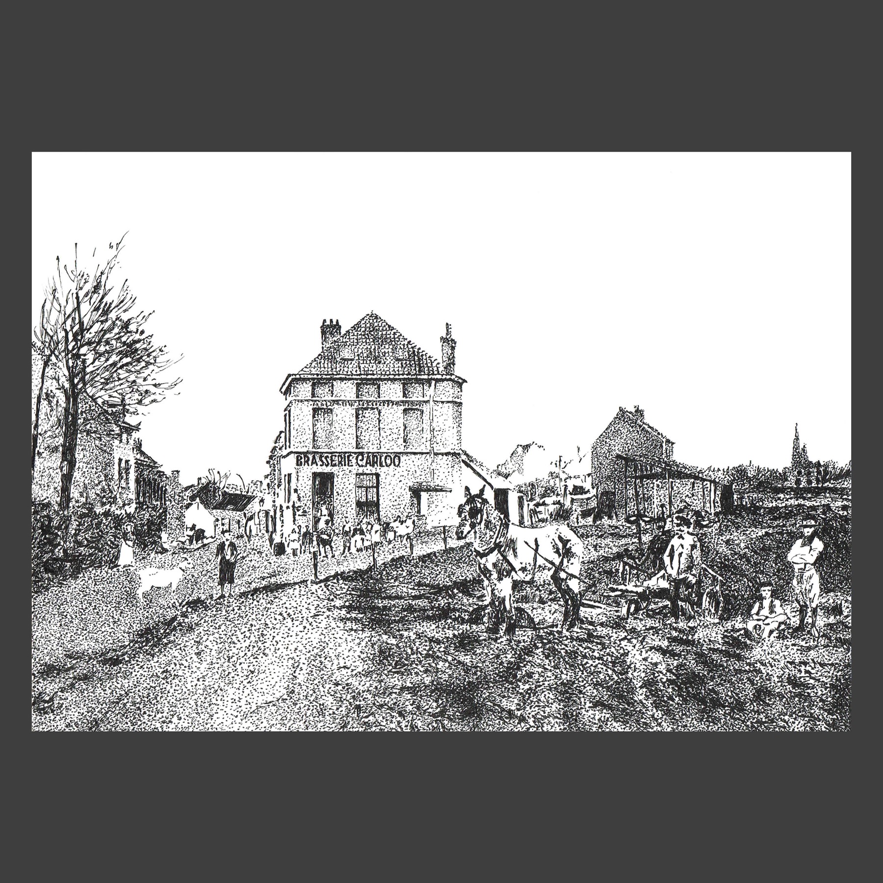 Dessin encre de Chine Uccle ancien