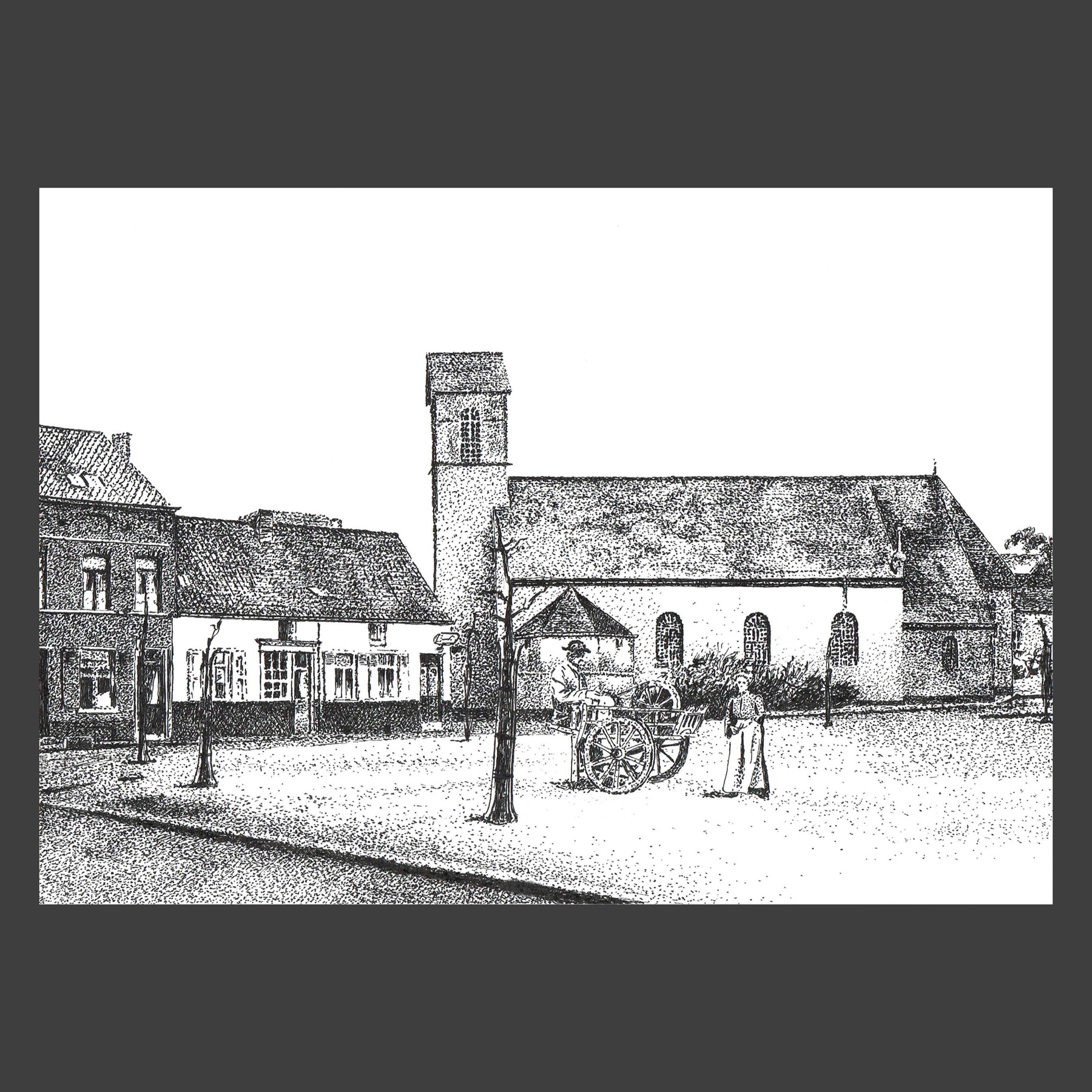 Dessin encre de Chine Uccle ancien