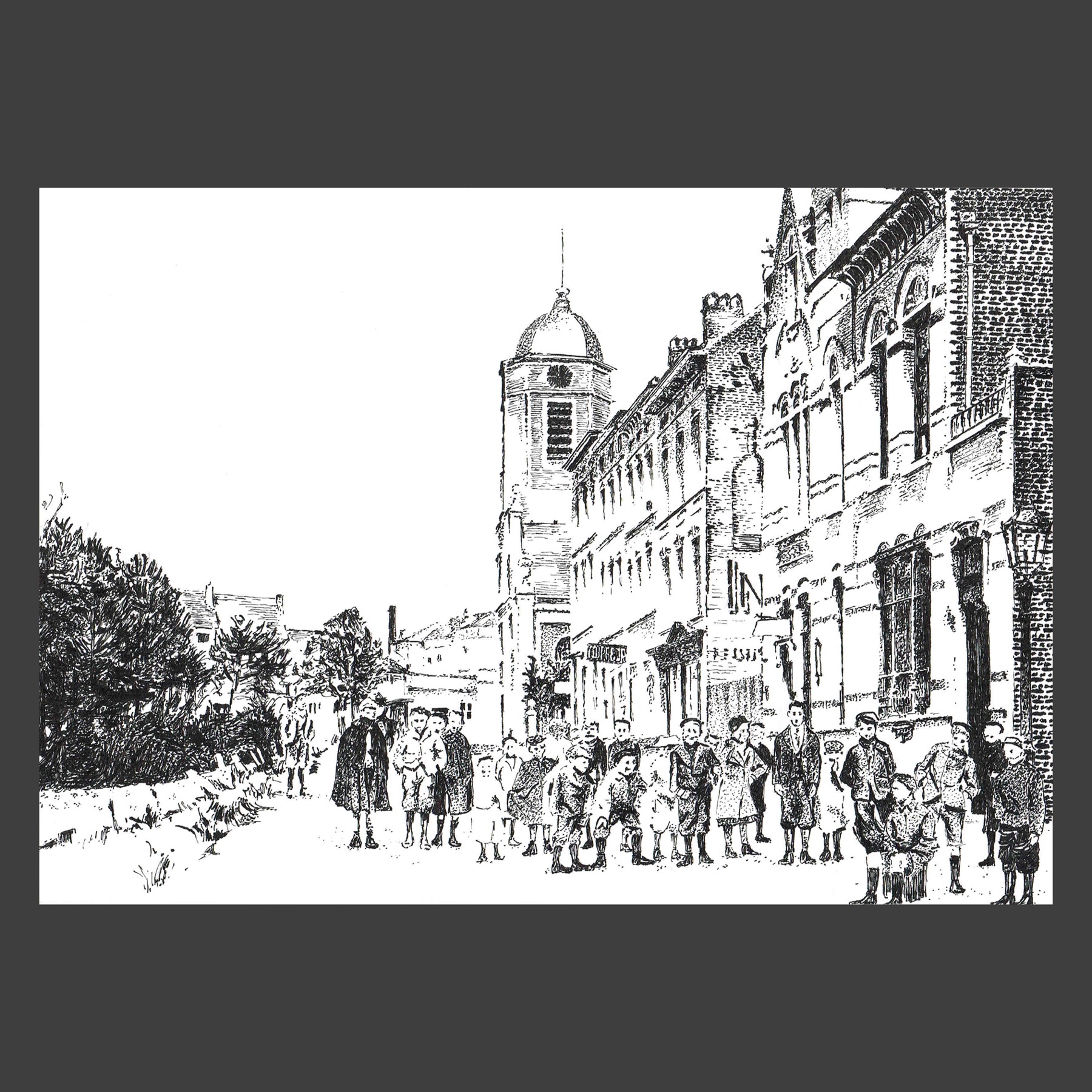 Dessin encre de Chine Uccle ancien