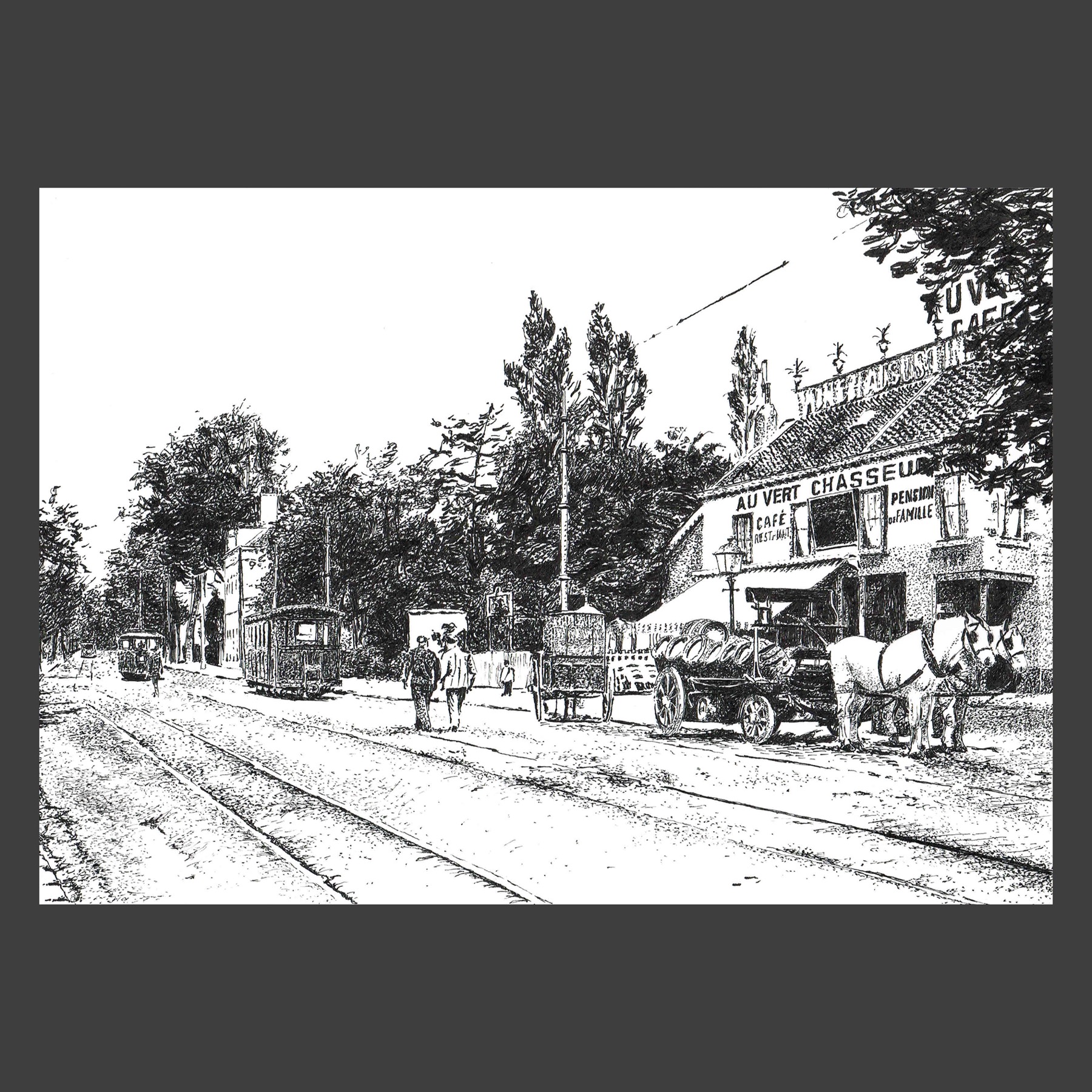 Dessin encre de Chine Uccle ancien