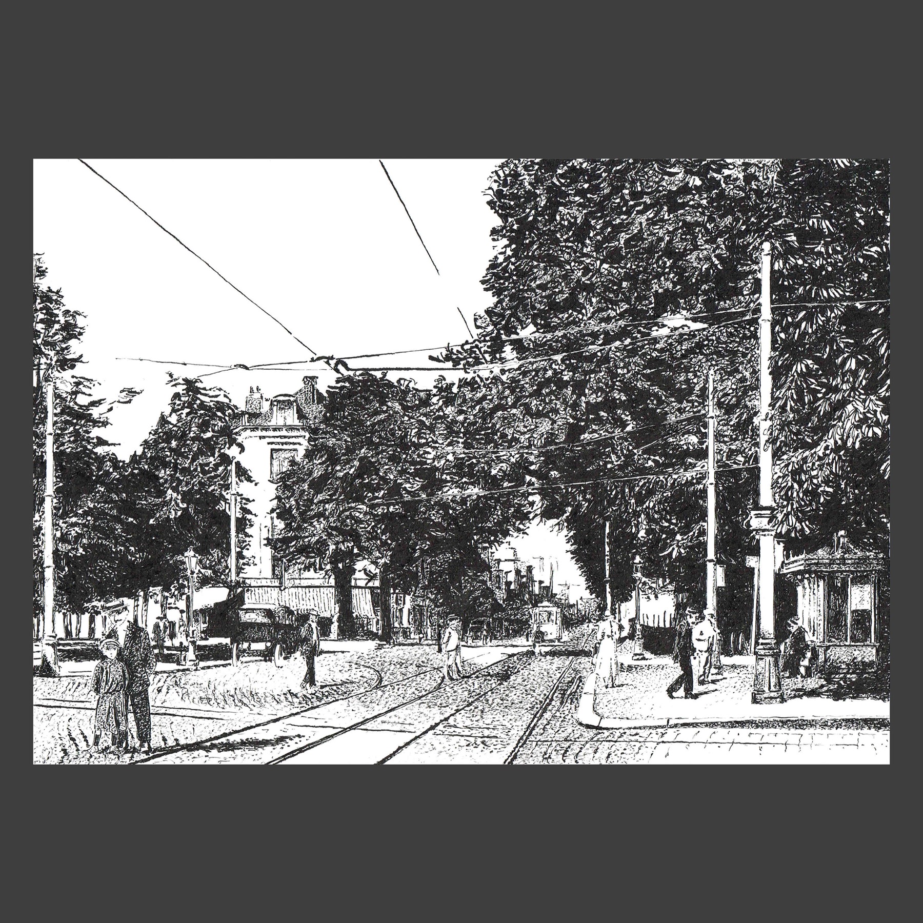 Dessin encre de Chine Uccle ancien
