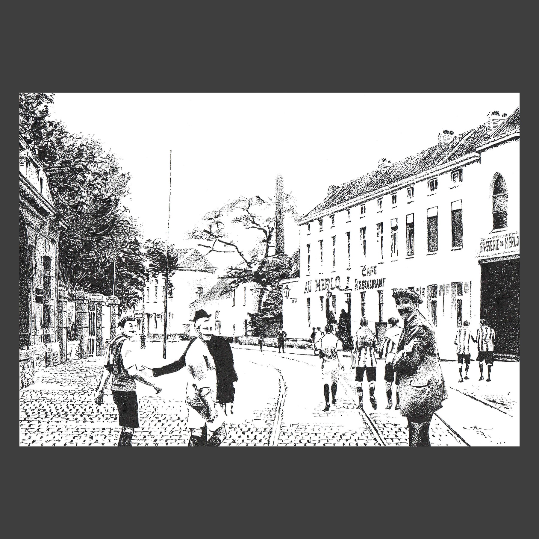 Dessin encre de Chine Uccle ancien