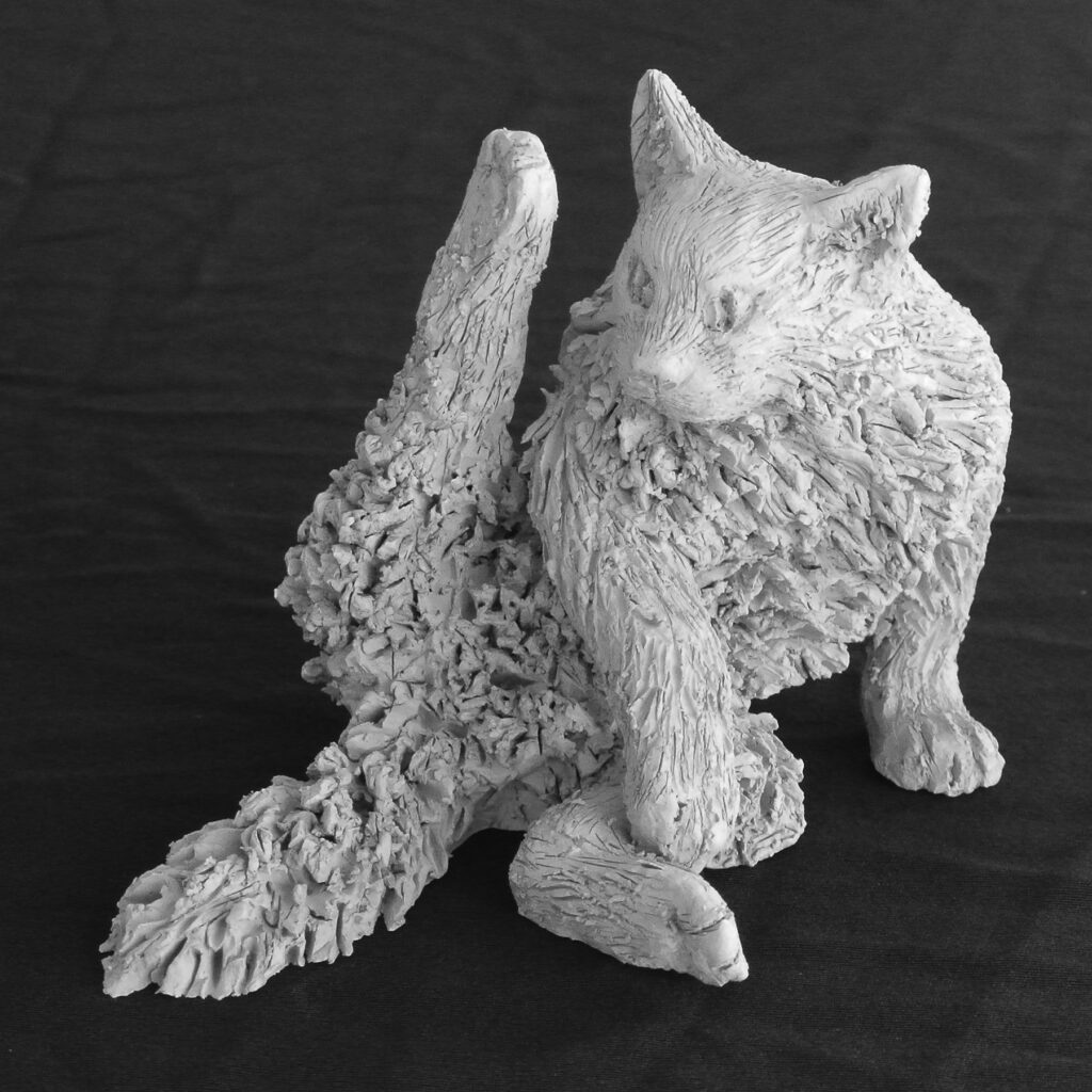 Sculpture terre cuite ronde-bosse animal chat