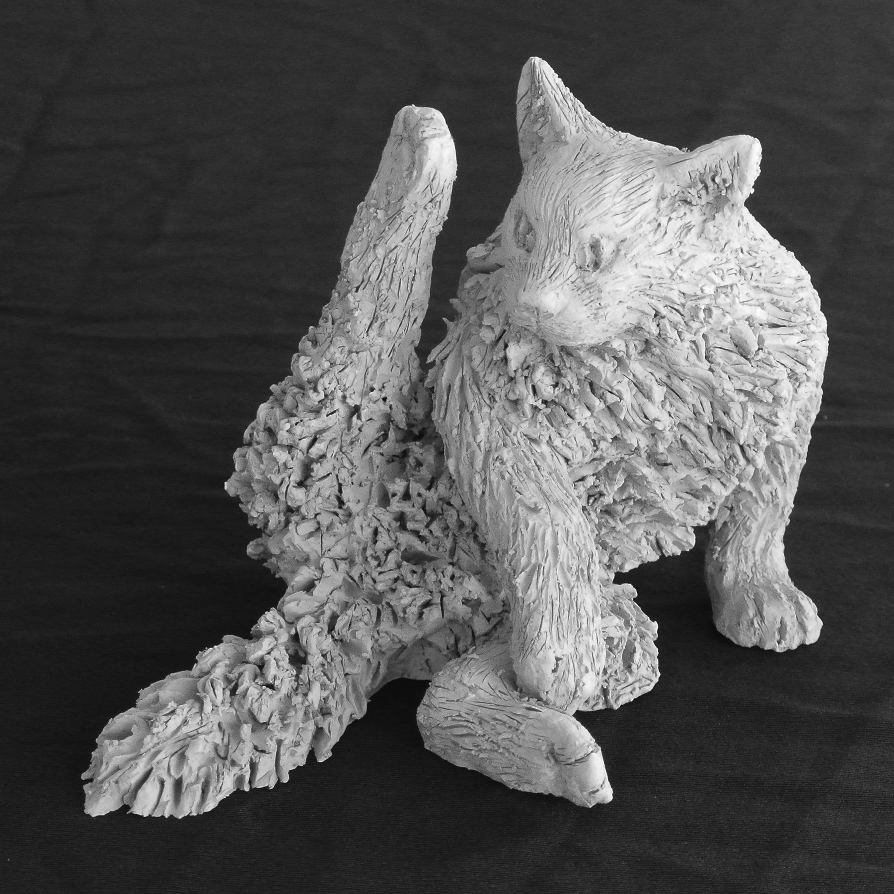 Sculpture terre cuite ronde-bosse animal chat