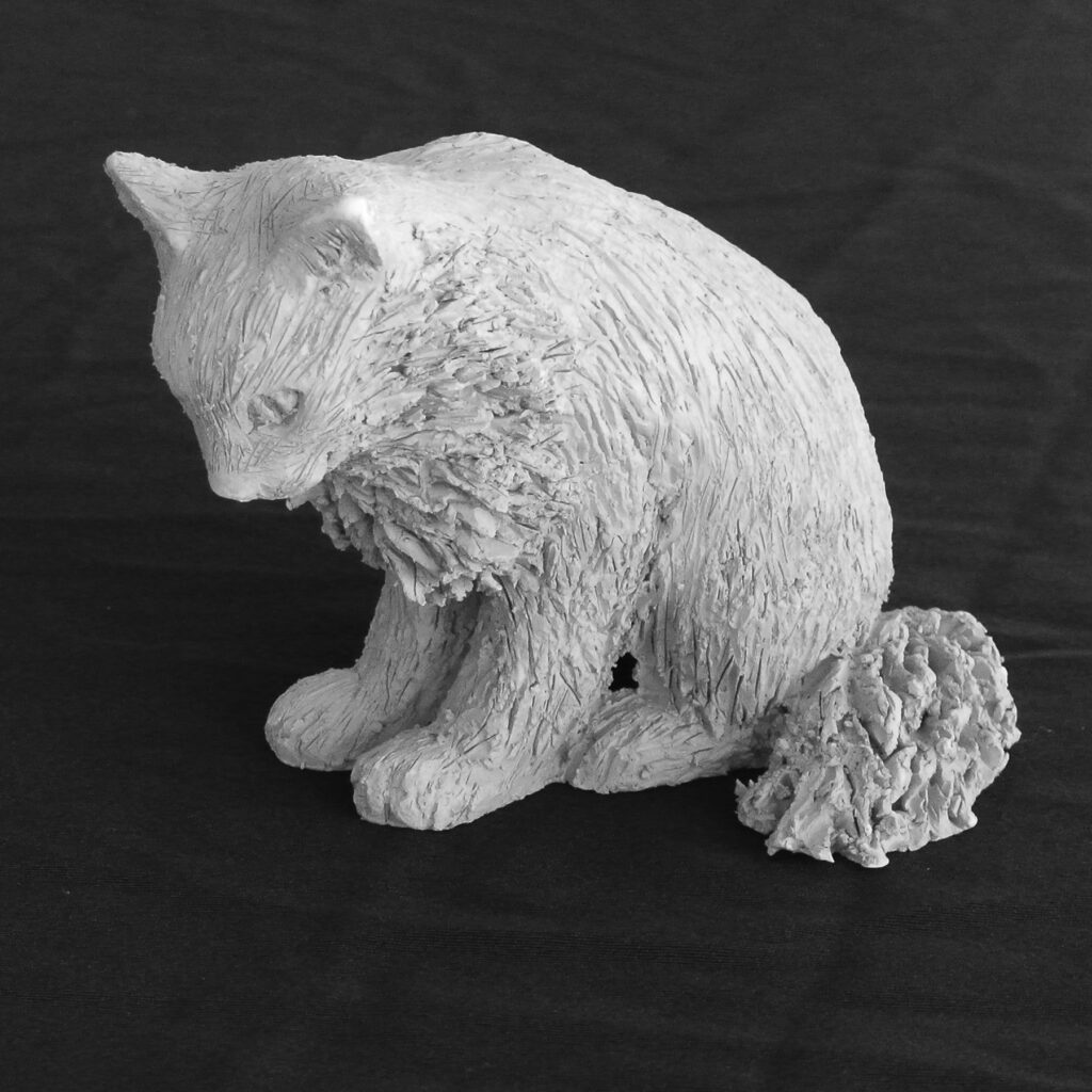 Sculpture terre cuite ronde-bosse animal chat