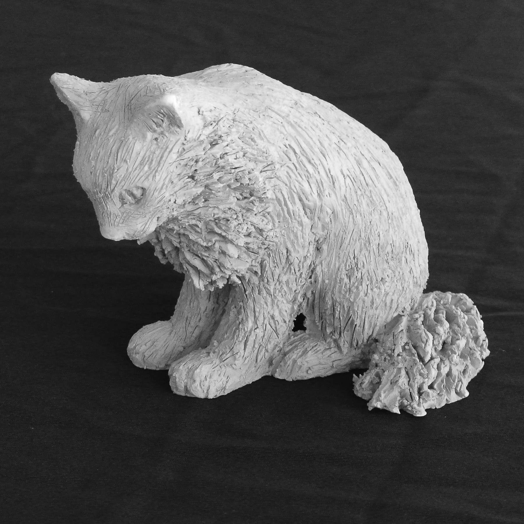 Sculpture terre cuite ronde-bosse animal chat