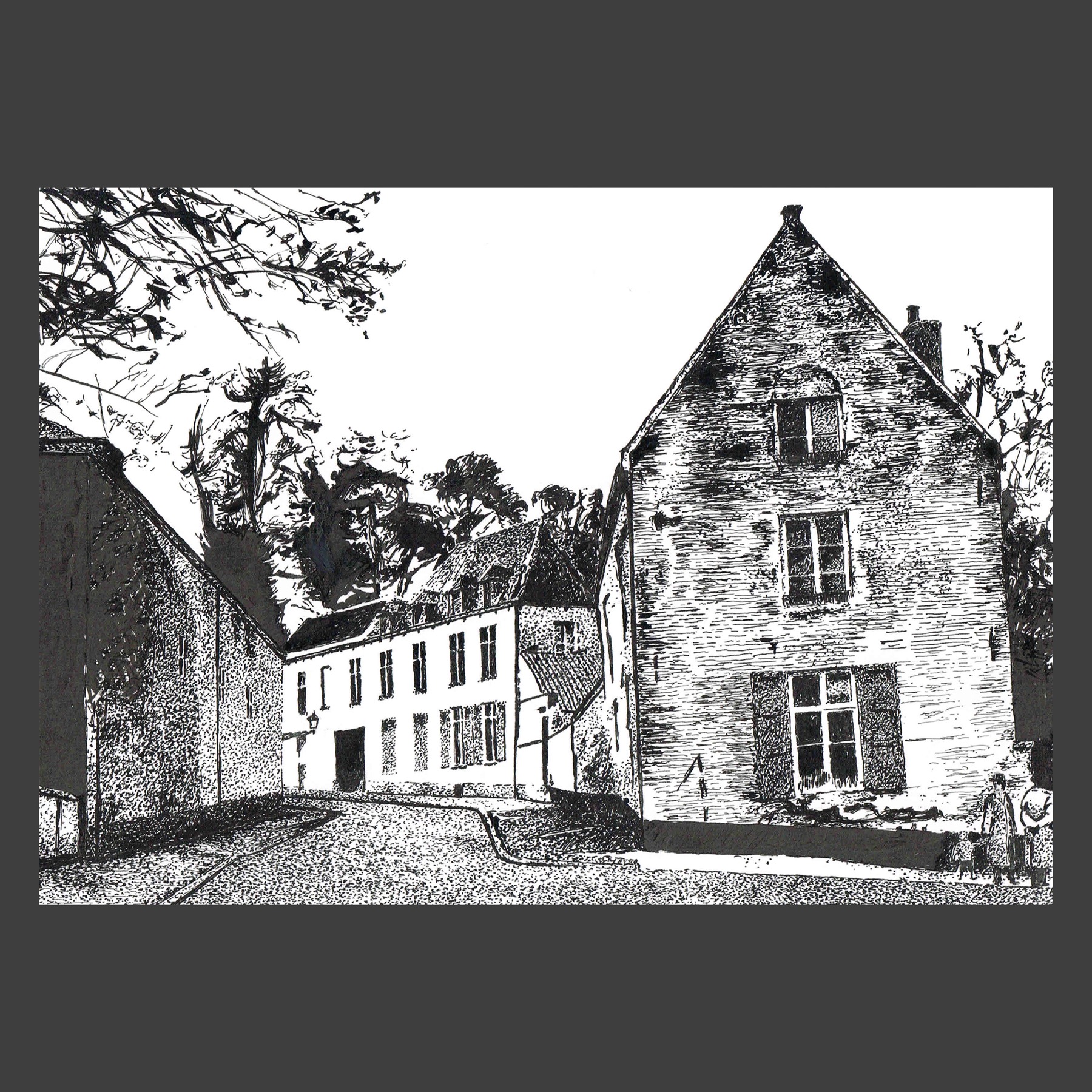 Dessin encre de Chine Uccle ancien