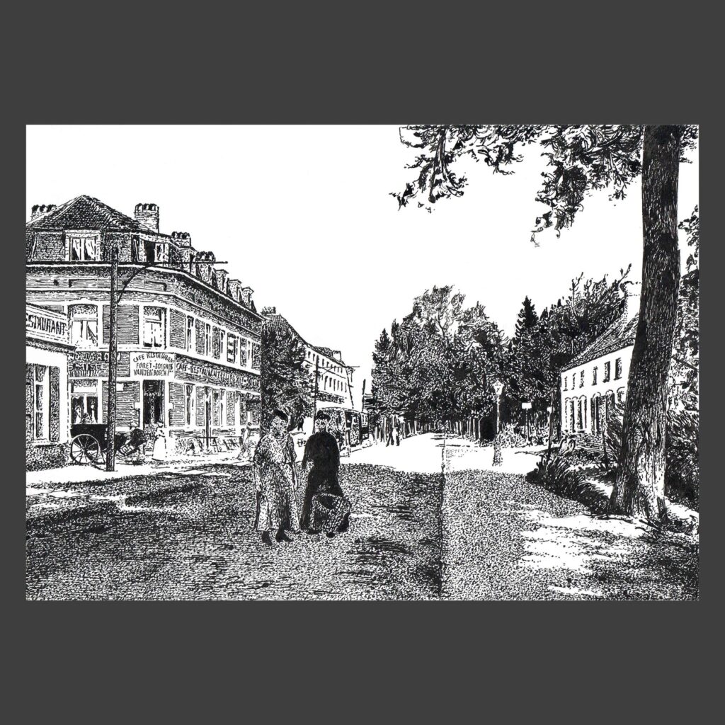 Dessin encre de Chine Uccle ancien