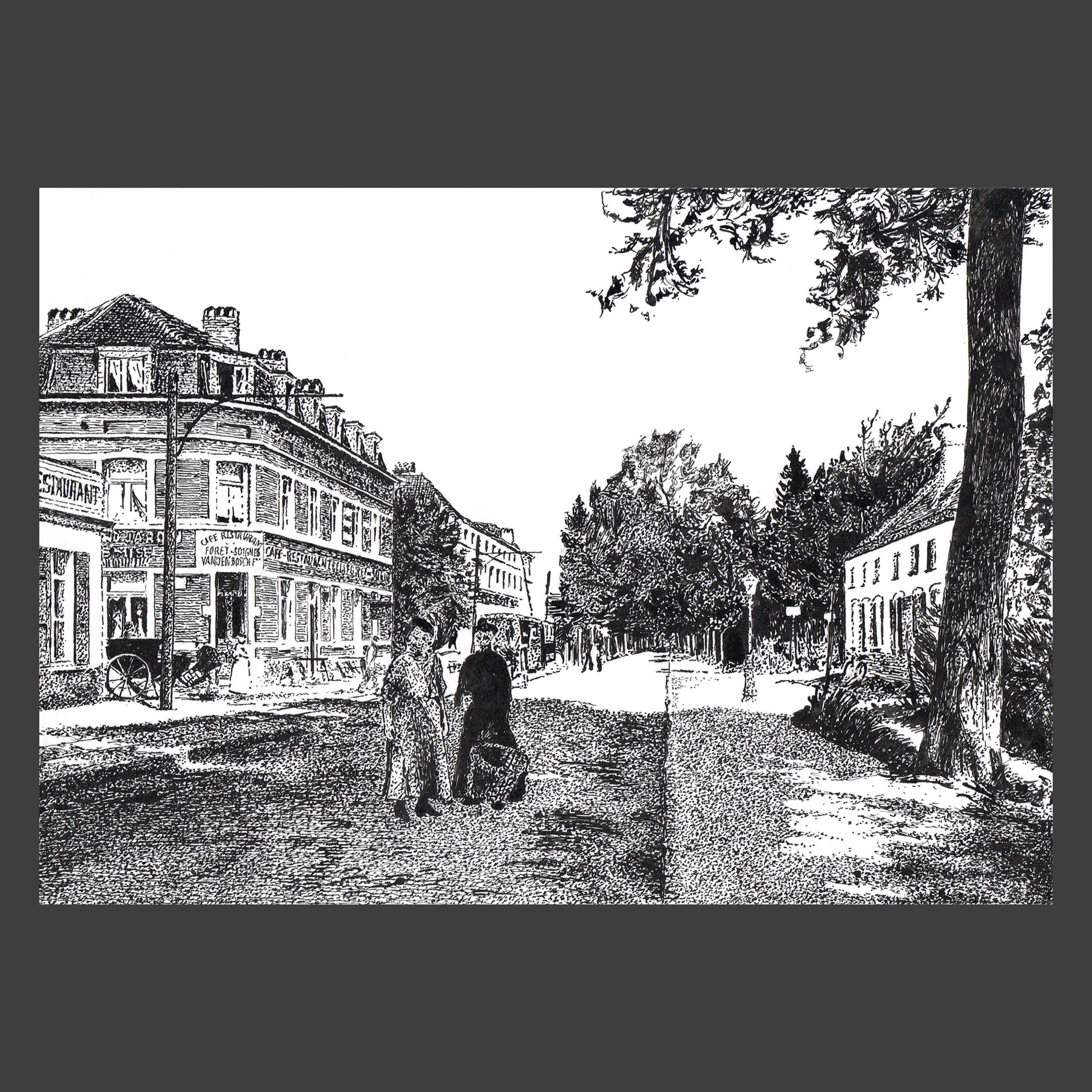 Dessin encre de Chine Uccle ancien