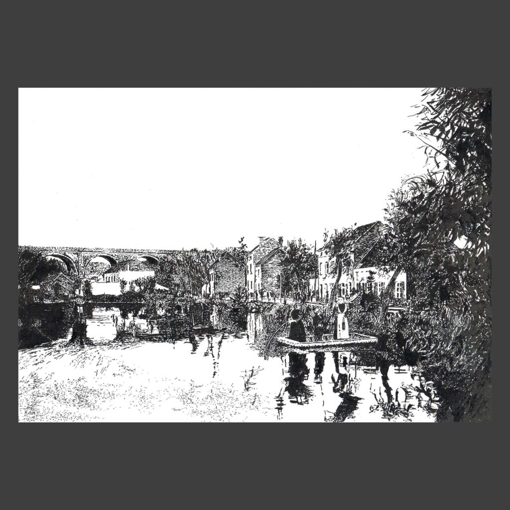 Dessin encre de Chine Uccle ancien