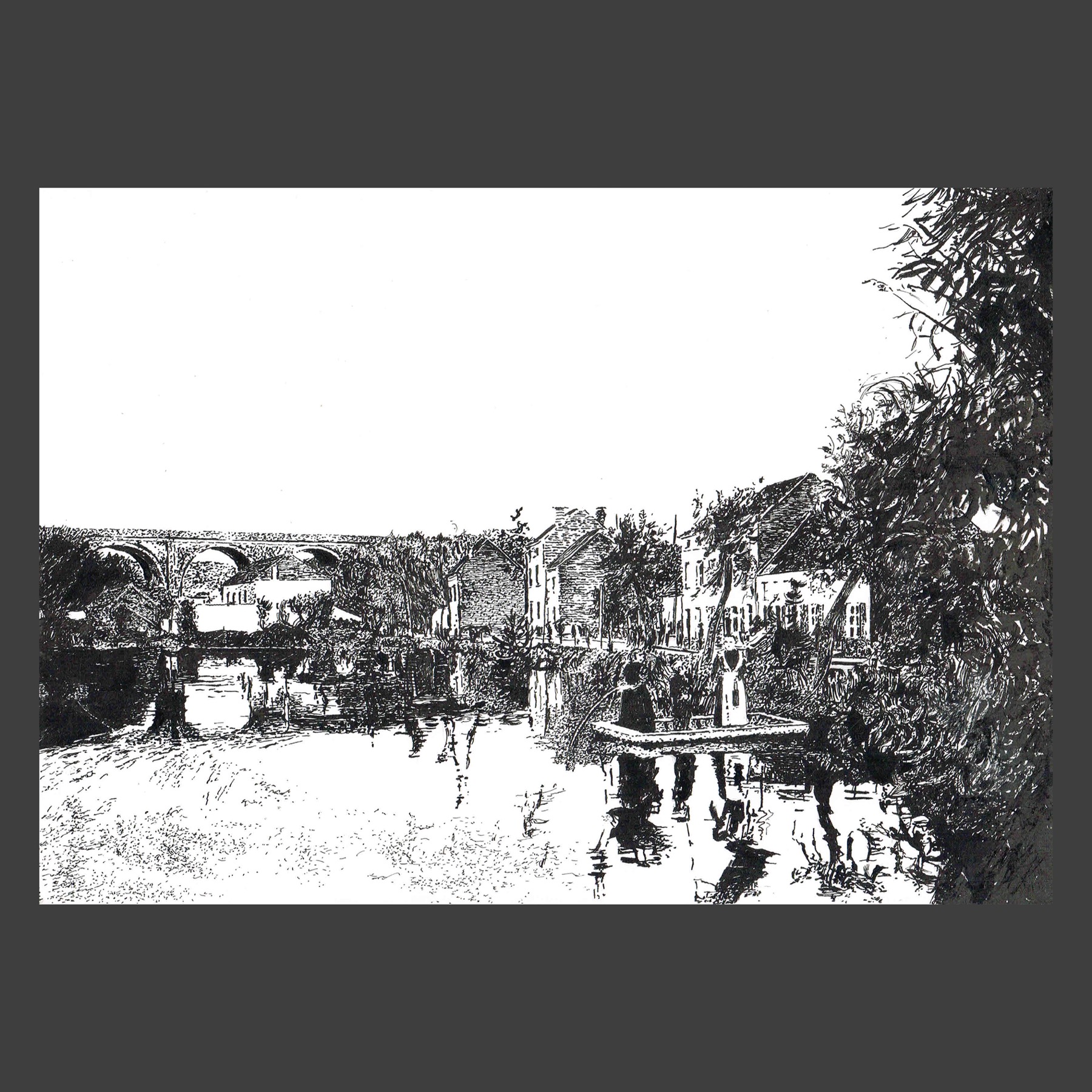 Dessin encre de Chine Uccle ancien