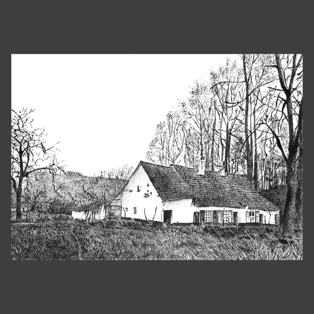 Dessin encre de Chine Uccle ancien