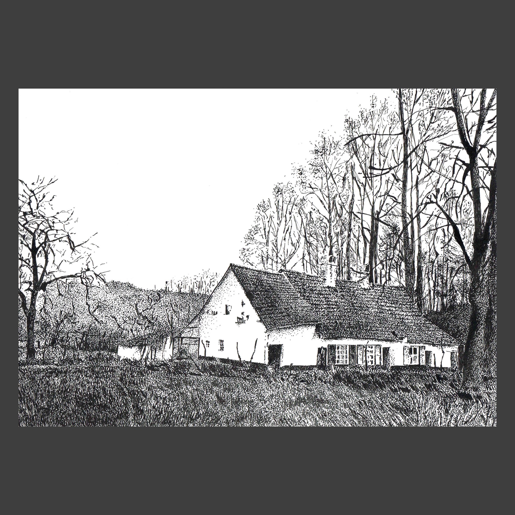 Dessin encre de Chine Uccle ancien