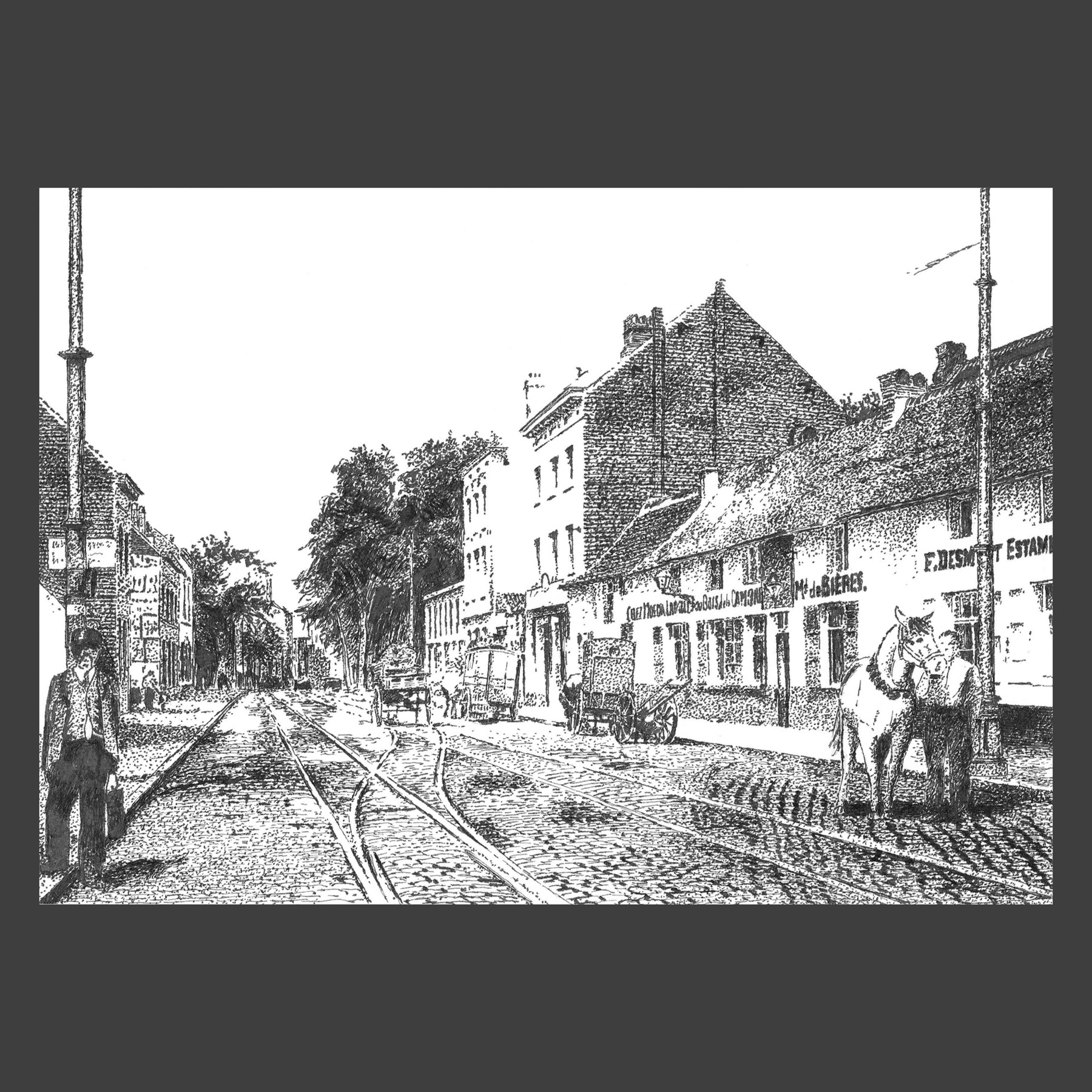 Dessin encre de Chine Uccle ancien
