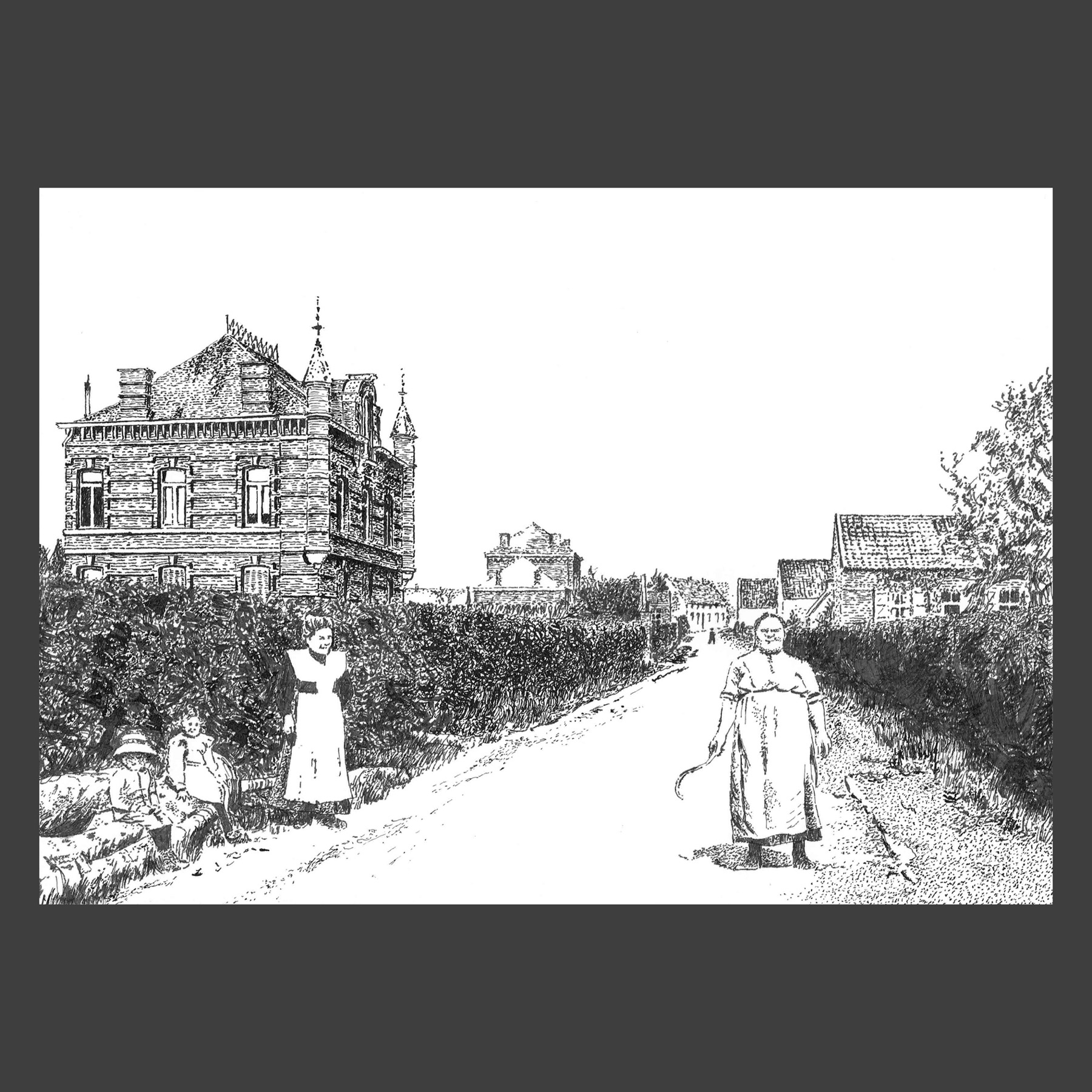 Dessin encre de Chine Houtaing ancien
