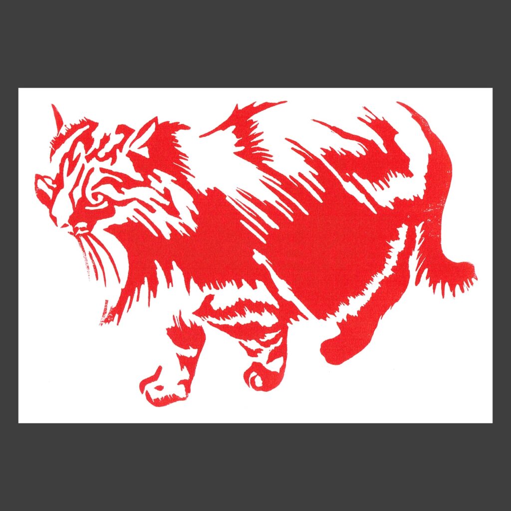 Linogravure animal chat