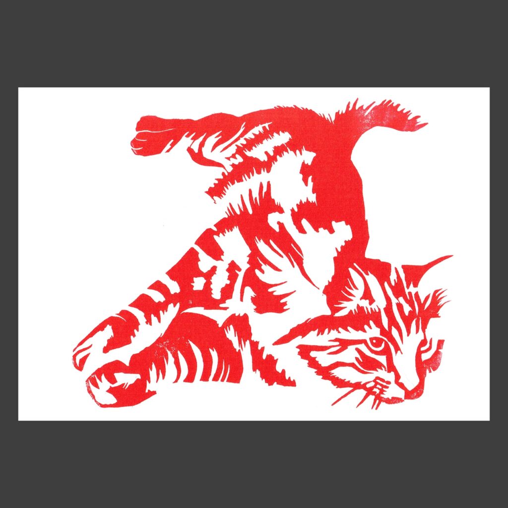 Linogravure animal chat
