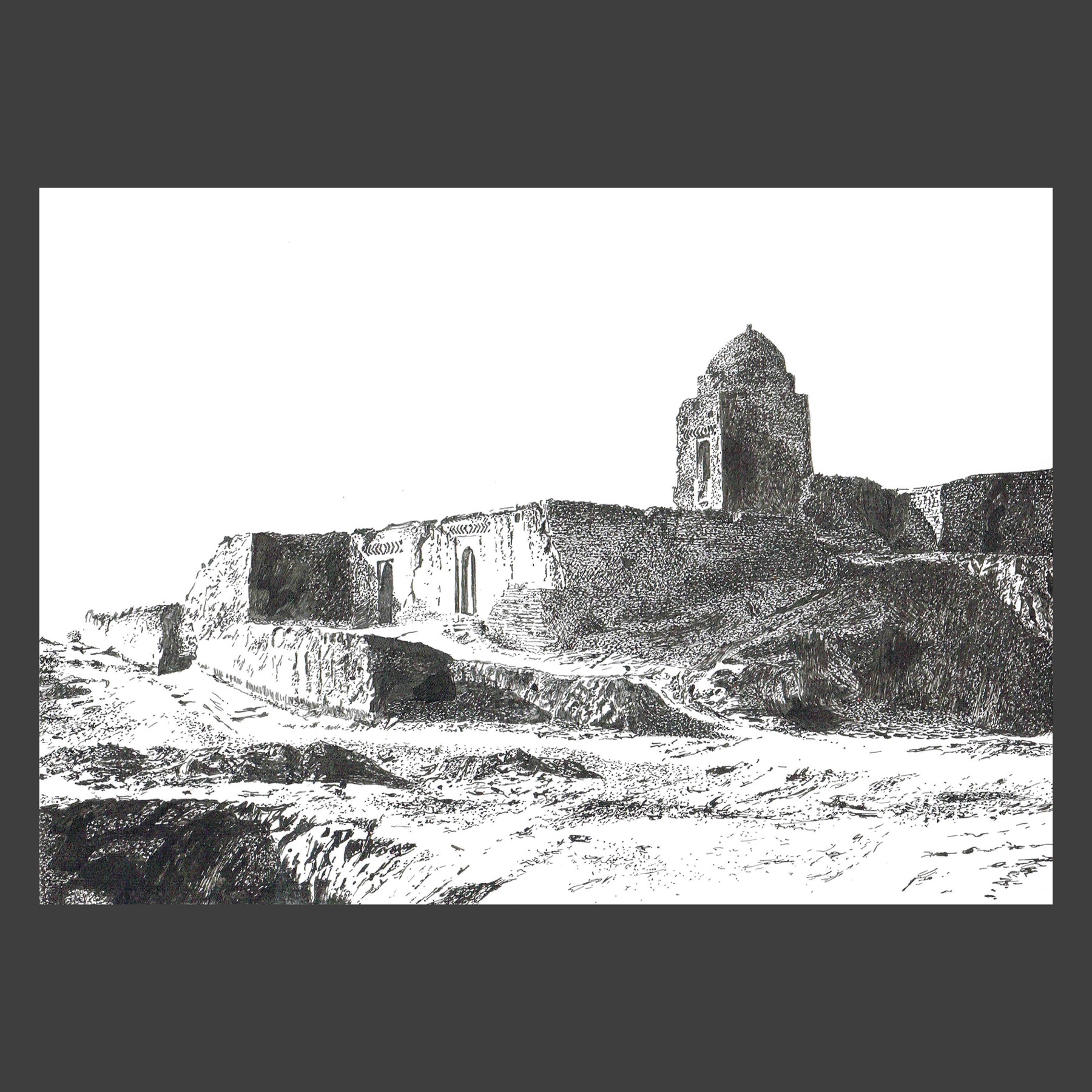 Dessin encre de Chine Tunisie ancien