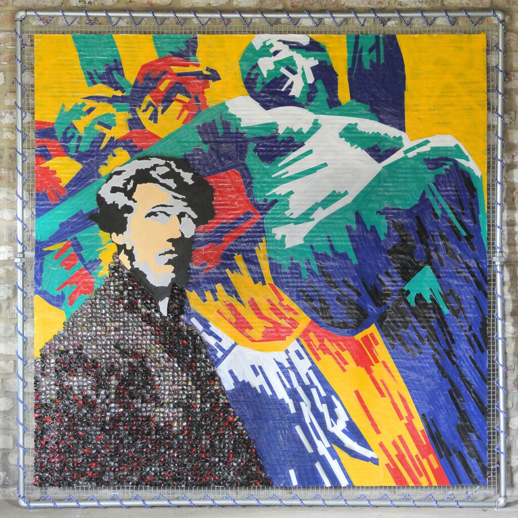 Rik Wouters assemblage grillage bandes adhésives canettes