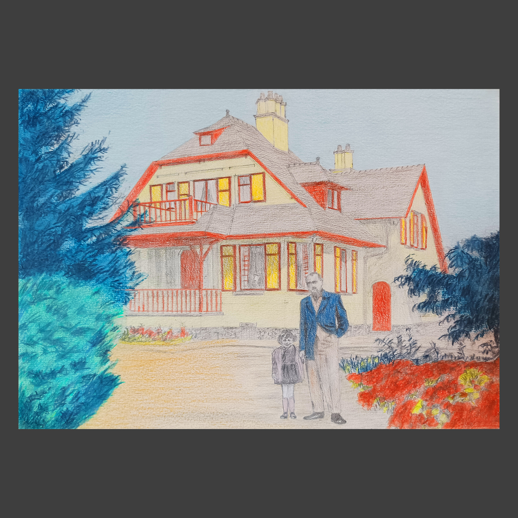 Castel Sainte-Cécile à Linkebeek dessin crayons de couleur